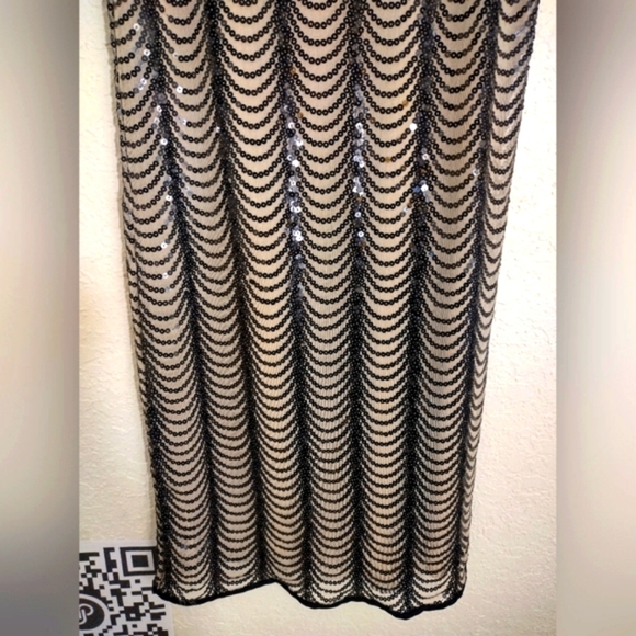 Aqua Sleeveless Nude And Black Sequined Dress - Picture 6 of 8